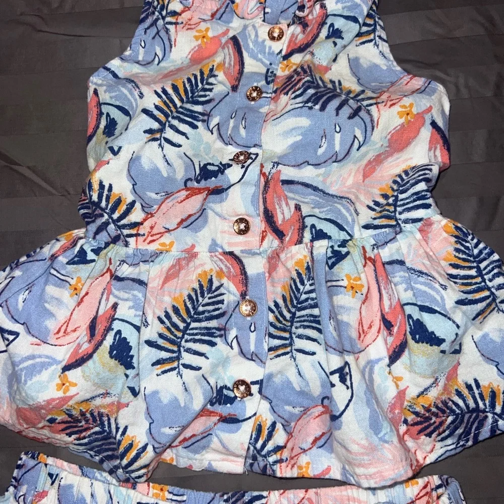 Vince Camuto Girls Light Blue Tropical Print Matching Set
